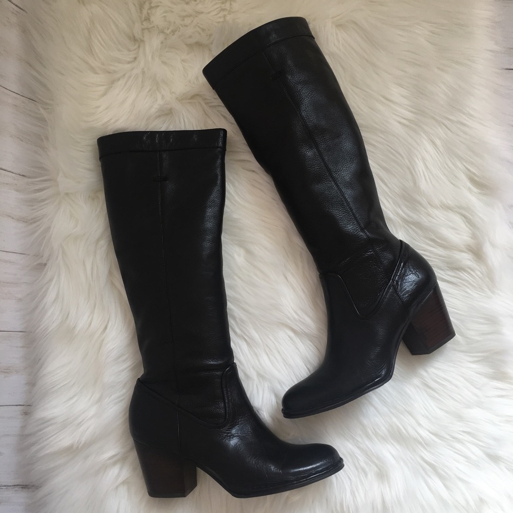 FRYE Rory Scrunch Pebbled Black Leather BOOTS 8.5